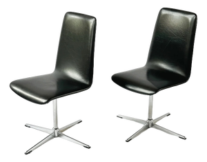 Swivel Chairs in Black Vinyl, 1970s, Set of 2