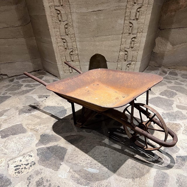 Old Vintage Metal Wheelbarrow Rustic Garden Cart For Sale - Image 11 of 11