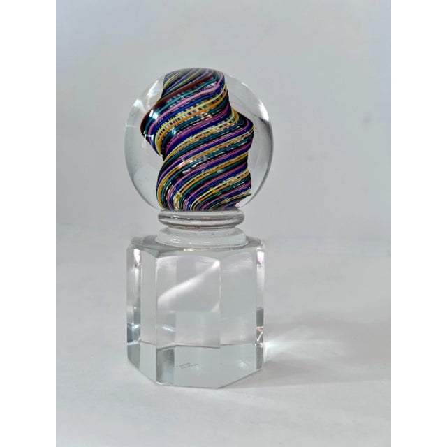 Venini Signed Italian Venini Murano Multi Color Ribbon Paperweight For Sale - Image 4 of 8