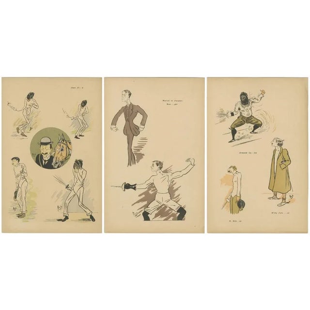 1900 - 1909 Mich, Fencing Caricatures, 1907, Prints, Set of 3 For Sale - Image 5 of 10