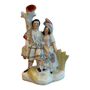 Antique Staffordshire Flatback Vase Depicting Scottish Poet, Robert Burns, and His Muse, Mary Campbell.