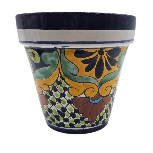 Large Hand-Painted Talavera Ceramic Planter – Mexican Folk Art Pottery Vessel For Sale - Image 4 of 7