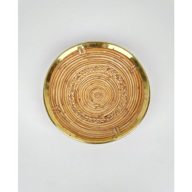 Round Rattan & Brass Plate Centerpiece, Italy, 1970s For Sale - Image 8 of 10