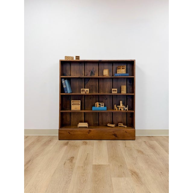 Brown Vintage MCM Solid Walnut Four Shelf Bookcase Shallow Display MidCentury Shelving For Sale - Image 8 of 17
