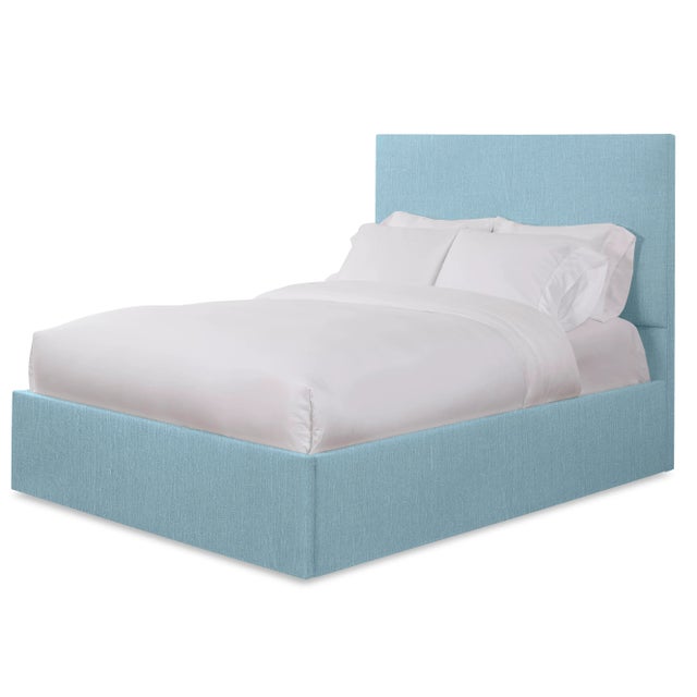 Modern Hadley King Headboard, Mosaic Blue Linen For Sale - Image 3 of 5