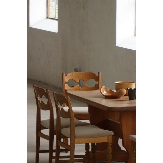 Vintage Razorblade Dining Chairs in Oak and Mohair by Henning Kjærnulf, 1960s, Set of 6 For Sale - Image 13 of 18