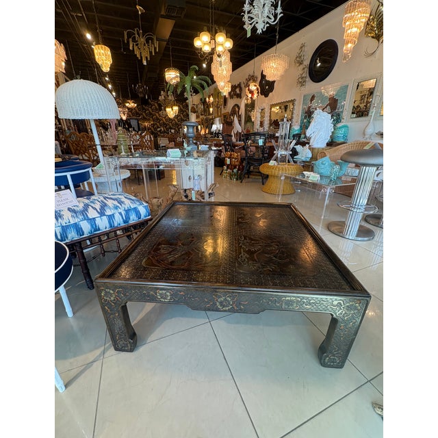 Vintage 1970s Chinoiserie cocktail coffee table by Mario Buatta for John Widdicomb (tagged underneath).Original vintage...