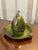 Beautiful Evans hand-enameled green pear lighter with tray. Features a vintage design with gold braided trim and...