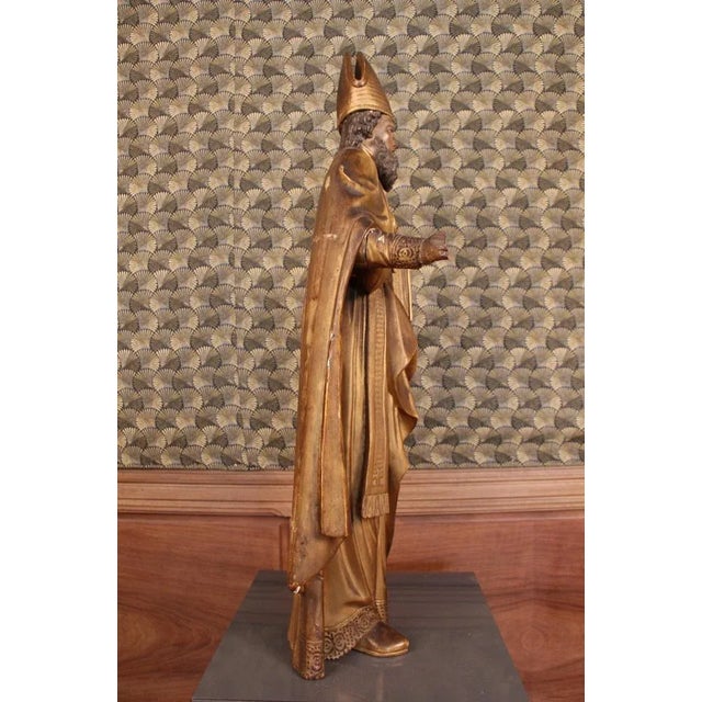 Large Statue of a Holy Bishop, 18th Century, Gilded Wood For Sale - Image 9 of 12