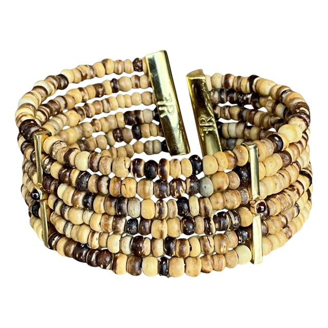 Vintage Fr Coconut Beaded Bracelet For Sale