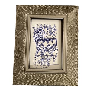 1980’s Original Wayne Cunningham Small Abstract Ink Drawing Ornate Tabletop Frame For Sale