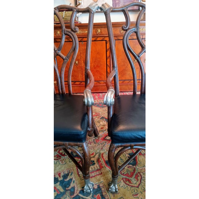 Wood 1990s Exceptional Maitland-Smith French Empire Center Dining Table & Stunning Antique Matching Chippendale Armchairs For Sale - Image 7 of 12