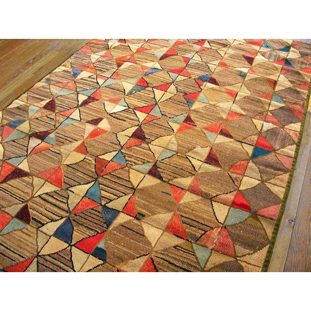 American 1900s Multicolor Geometric Antique American Hooked Rug 4'7" X 7'5" Handknotted Wool Carpet For Sale - Image 3 of 6