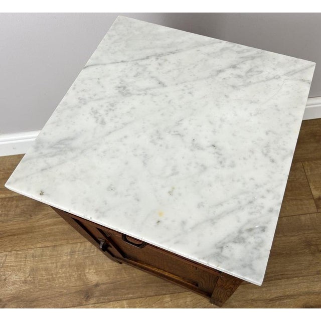 Brown French Bedside Table with Marble Top For Sale - Image 8 of 12