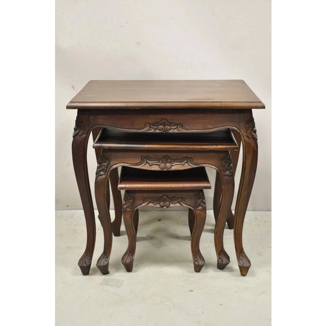Vintage French Rococo Baroque Style Mahogany Nesting Side Tables - Set of 3 For Sale - Image 11 of 12