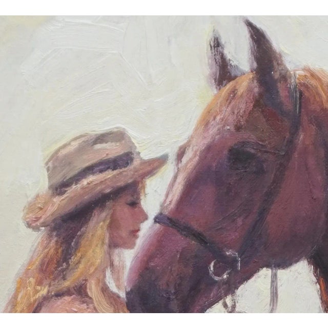 Rustic Original Oil Portrait Painting of Cowgirl For Sale - Image 3 of 5