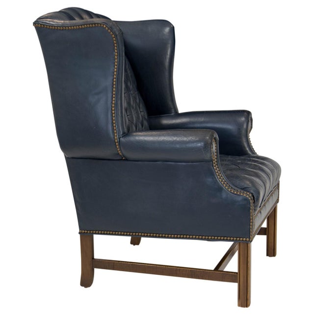 Navy Leather Chesterfield Wingback Chair Chairish