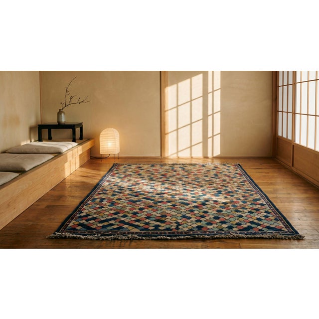 1930s Multicolor Diamond Tribal Hand Knotted Antique Persian Gabbeh Rug 4'4" X 7' Wool Carpet For Sale In New York - Image 6 of 7