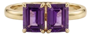 Natural Amethyst Toi Et Moi Statement Ring • Emerald Cut Purple Gemstone Two-Stone Ring Us 7