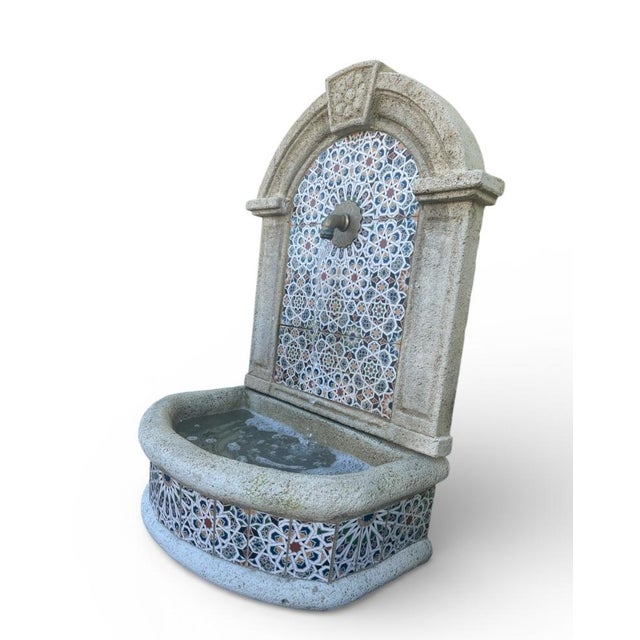 Moroccan 1990s Handcrafted Moroccan Mosaic Tile Wall Fountain With Brass Spigot For Sale - Image 3 of 8