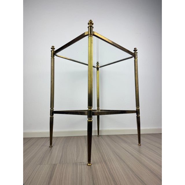 Mid-Century French Hollywood Regency Brass and Glass Side Table in the style of Maison Jansen, 1960s, in Very Good...