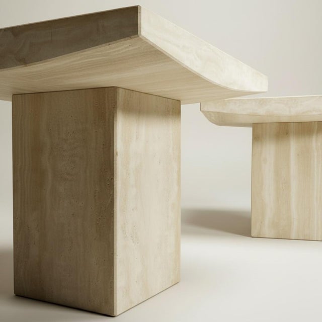 1970s Italian Organic Modern Minimalist Axel Vervoordt Style Travertine Side Tables - Pair For Sale - Image 4 of 8