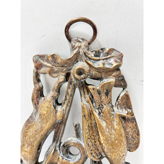 Brass Antique Fireplace Brass Match Safe & Wall Match Holder - Rabbit and Bird Motif - Victorian Match Striker For Sale - Image 8 of 8