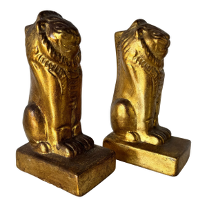 Italian Vintage Gold Lion Bookends - A Pair