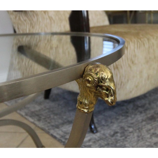 1960's Vintage Jansen Style Italian Brass Steel Round Coffee Table For Sale - Image 10 of 13