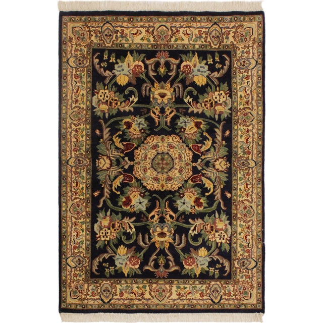 Ivory 1980s Art Nouveau 1980's Blue/Ivory Wool Rug - 4'1 X 6'1 For Sale - Image 8 of 8