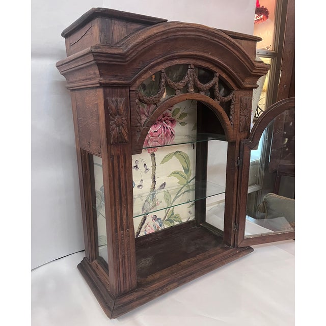 Art Nouveau Antique French Oak Ornate Curio Display Cabinet For Sale - Image 3 of 18