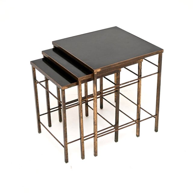 Metal Vintage Brass Nesting Tables, 1960, Set of 3 For Sale - Image 7 of 11