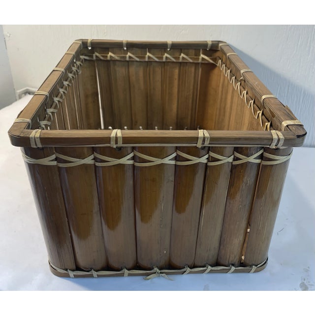 Vintage Bamboo Rectangular Basket For Sale - Image 4 of 6