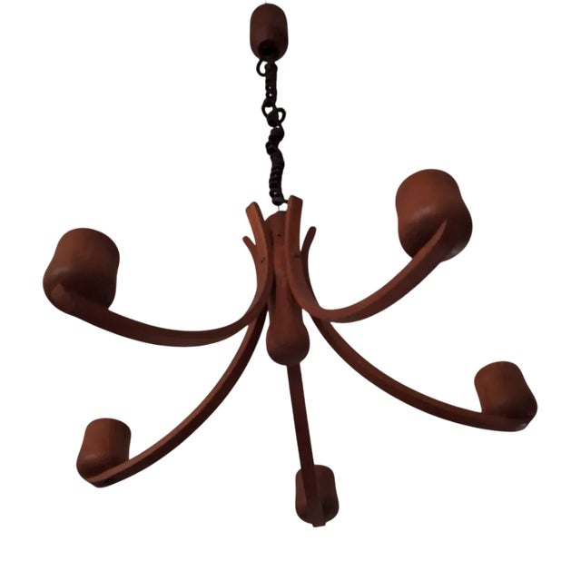 Teak Chandelier with Five-Arms by Domus, 1970s For Sale
