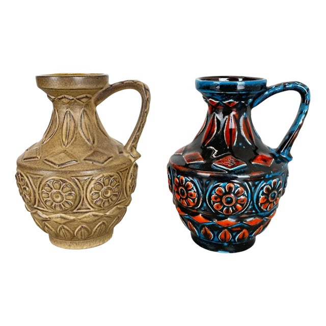 Multi-Color Fat Lava Op Art Pottery Vase from Bay Ceramics Germany, 1960s, Set of 2 For Sale