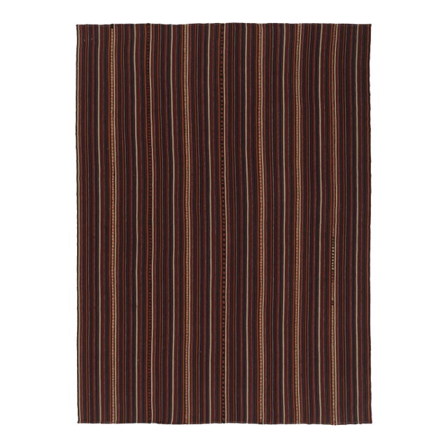 Vintage Persian Kilim, Vertical Stripes in Deep Red and Earth Tones - Rug & Kilim For Sale