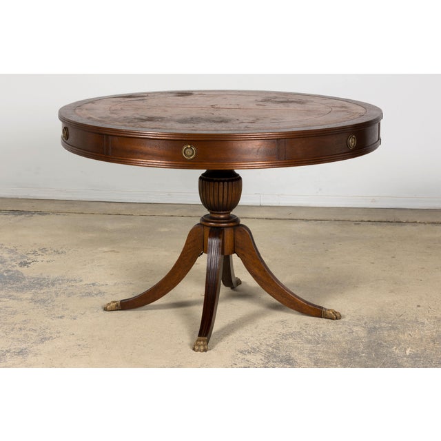 Early 20th Century English Regency Revival Leather Top Center Table For Sale - Image 11 of 18