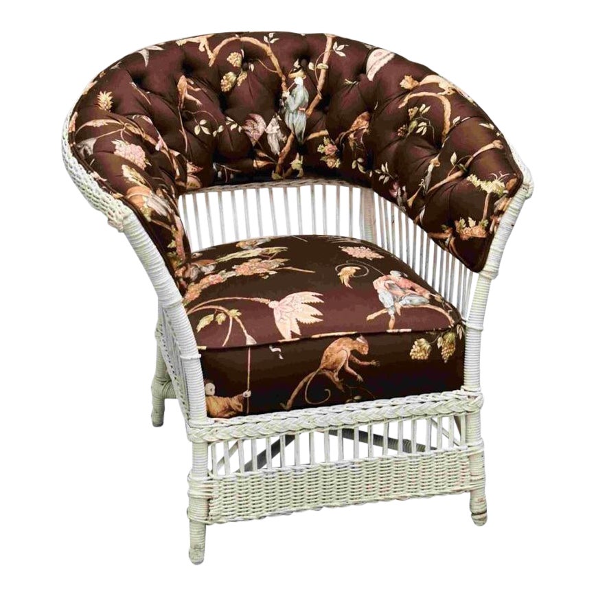 Silk Upholstered Cushioned Wicker Chair | Chairish