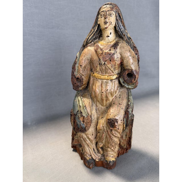 Portuguese School Artist, Seated Virgin, 18th Century, Carved and Polychromed Wood For Sale - Image 10 of 10