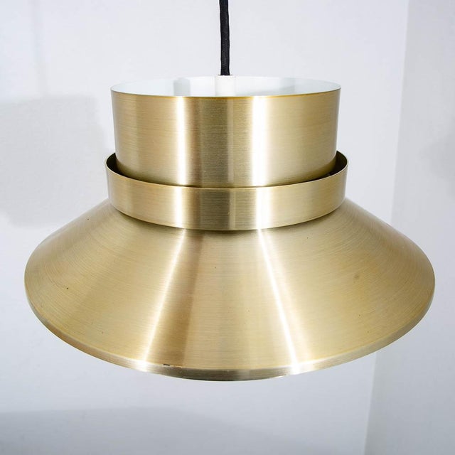 Metal Mid 20th Century Danish Modern Pendant Lamp Light Tiered Brass Fixture Denmark For Sale - Image 7 of 9