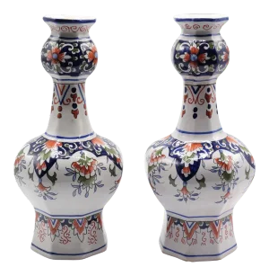 Antique Dutch Delft Polychrome Knobble Vases, a Pair