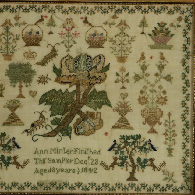 Victorian Antique Sampler, 1842, by Ann Minter Aged 8 Years For Sale - Image 3 of 17