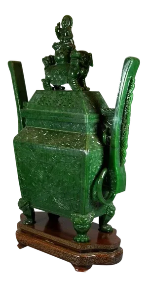 Hand-Carved Large Chinese Spinach Jade Green Incense Burner