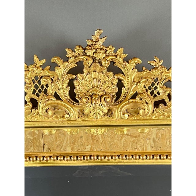 Gold Large 19th Century Mirror with Gilded Wooden Pediment For Sale - Image 8 of 9