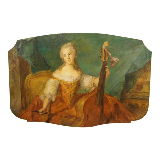 19th Century French Overdoor Painting, the Cellist For Sale