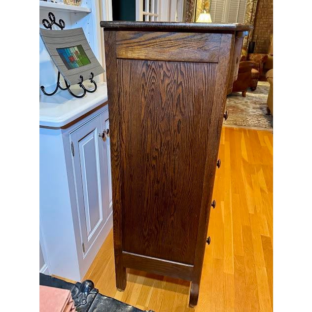 Antique Tiger Oak Serpentine Tallboy Dresser - 6 Drawer For Sale - Image 9 of 11