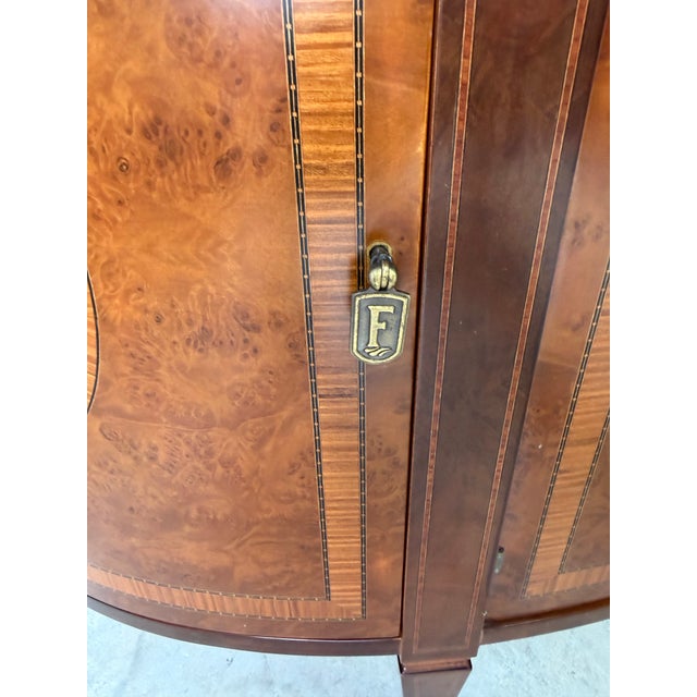 Vintage Regency Style Mahogany Burl Demilune Sideboard / Bar Cabinet For Sale In Miami - Image 6 of 12
