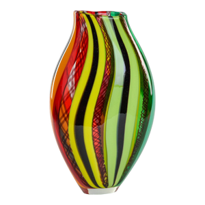 Tall Red Orange Green Signed Fabiano Zanchi Murano Vase