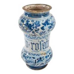 17th Century Italian Blue and White Majolica Maiolica Faience Albarello Drug Jar
