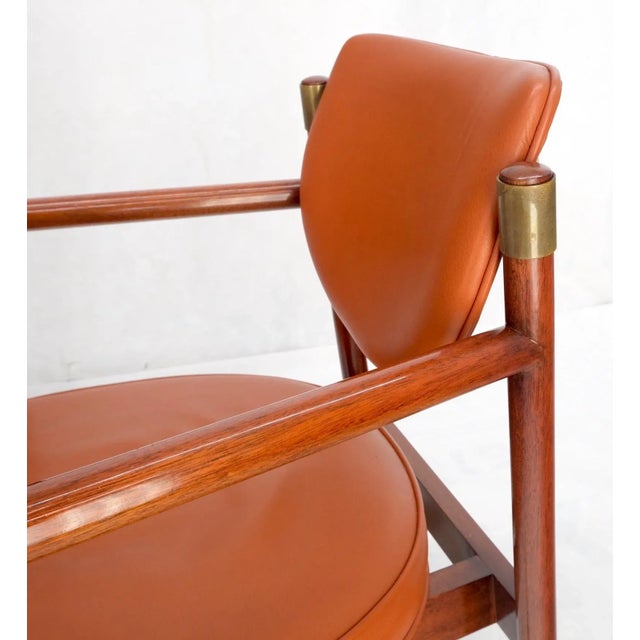 Set 4 Grosfeld House Brick Leather Upholstery Brass Accents Dining Chairs For Sale - Image 11 of 13